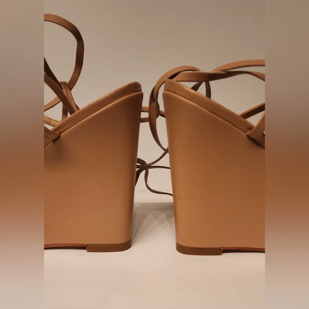 Schutz Deonne Casual Nappa Women’s Tan Strappy Leather Sandal High Heels Size 9 - Picture 11 of 15